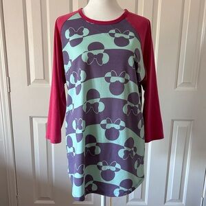 LuLaRoe RANDY Minnie Mouse Shirt Top Pink Purple Mint Green Bow ~ Sz Large